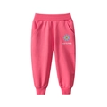 Rosa Mädchen Sporthose mit Gummibund und blauer Sonnenblumen-Stickerei-Verzierung - 90 / Korallenrot