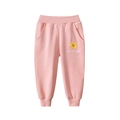 Rosa Mädchen-Sporthose mit gelber Blumenstickerei und elastischem Bund auf weißem Hintergrund - 90 / Rosa