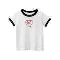 T-shirt bianca per bambine con stampa maiale rosso e colletto a contrasto nero tipo ringer - 90 / Bianco Sporco
