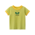 Kids green cotton T-shirt with yellow trims and a cute panda print on white background - 90 / Yellow & Green