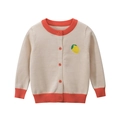 Cardigan in maglia beige per neonati con bordo arancione e ricamo a limone - 90cm / Stile Limone Cachi (HM3172)
