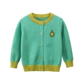 Mint green knitted cardigan for kids with avocado embroidery and mustard yellow trim - 90cm / Mint Green Avocado Style (HM3172)
