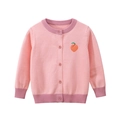 Cardigan rosa in maglia per neonati con ricamo a pesca e polsini a coste su sfondo bianco - 90cm / Stile Pesca Rosa Chiaro (HM3172)
