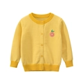 Bright yellow toddler knit cardigan with cute orange fruit embroidery on plain white background - 90cm / Bright Yellow Orange Style (HM3172)