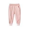 Toddler girls soft pink fleece sweatpants with ribbed waistband and white striped cuffs - Pink