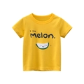 Kids bright yellow short sleeve cotton T-shirt with cute watermelon pattern and text - 90 / Golden Yellow (Watermelon)