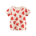 Kinderen korte mouwen t-shirt in crème met rode hartjespatronen voor de zomer - 90cm / Abrikoos