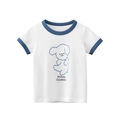 Girls ringer cotton t-shirt with blue edges and cute honey cookies puppy print - Off White / 90cm