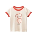 Kids off-white cotton T-shirt with red trim and cartoon dog Honey Cookies print - Beige Apricot / 90cm