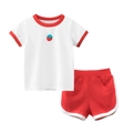 Completo estivo per bambini con maglietta bianca a fragola e pantaloncini rossi - 90cm / Bianco sporco/Rosso - Motivo Fragola