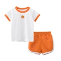 Set estivo per bambini con t-shirt bianca e pantaloncini arancioni con stampa agrumi - 90cm / Bianco sporco/Arancione - Motivo Arancia