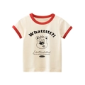 Kids vintage ringer T-shirt in cream with red trim and a cartoon bear graphic design - 90 / Beige/Rust Red