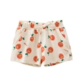 Mädchen Baumwollshorts für den Sommer mit Orangen-Print und elastischem Rüschenbund - Orange Beige / 90cm