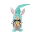 Easter gnome plush in mint green with bunny ears holding a basket of colored eggs - Blue