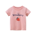 Pink cotton T-shirt for girls featuring a cute strawberry print and text - 90 / Pink (Strawberry)