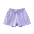 Girls lightweight light purple cotton casual shorts with elastic waistband and drawstring - 120 / Purple