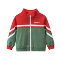 Chaqueta infantil con cremallera en rojo y verde con estampado Happy y rayas - 90cm / Verde Artemisa / Rojo Brillante