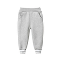 Light grey toddler sweatpants with elastic waist and white striped ribbed cuffs - Heather Grey