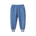 Blue fleece-lined joggers for kids featuring elastic waist and white striped ribbed cuffs - Army Blue
