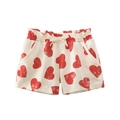 Mädchen Sommer Baumwollshorts in Creme-Weiß mit roten Herzen Allover-Print und Schleife - Herz Beige / 90cm