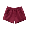 Girls' casual dark red knitted shorts with elastic waistband and decorative buttons - 100cm / Dark Red