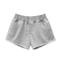 Light gray cotton knit shorts for girls with elastic high waist and button details - 90cm / Heather Grey