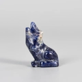 Wolf figurine hand-carved from sodalite gemstone with blue and white natural textures - Blue Sodalite