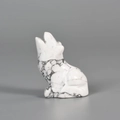 Hand-carved howling wolf crystal figurine made of white turquoise stone with veins - Howlite