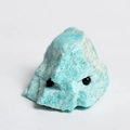 Blue natural crystal stone hedgehog carving with black bead eyes and raw texture - Amazonite