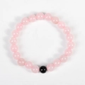 Pink quartz and black obsidian beaded elastic bracelet with translucent 8mm stones - Rose Quartz