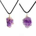Handcrafted purple amethyst raw stone pendant necklace with gold and silver wire wrapping - Silver Wire Wrapped / Amethyst Cluster