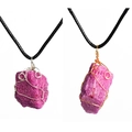 Pink crystal wire wrapped pendant necklace in gold and silver finish options - Silver Wire Wrapped / Cobaltoan Calcite