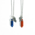 Double hex crystal necklaces with Best Friend heart pendants in blue and red stone - Lapis Lazuli & Red Jasper