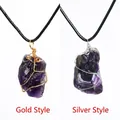 Irregular amethyst crystal wire-wrapped pendant necklaces in gold and silver finishes - Silver Wire Wrapped / Amethyst