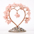 Árbol de la vida de cristal rosa con tronco de corazón sobre base de ágata natural - Cuarzo rosa