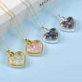 Heart-shaped pendant necklace with colorful natural crystal stones and metal frame - White Crystal Heart-Gold