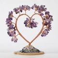 Árbol de cristal de amatista en forma de corazón con base de ágata natural real - Amatista