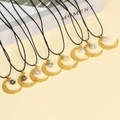 Gold crescent moon pendant necklace with assorted natural crystal stone spheres - Rose Quartz / Gold Moon - Globe Style