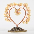 Handmade citrine crystal money tree in heart shape with wire wrap and stone base - Citrine