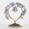 Handmade heart-shaped copper wire crystal tree with aquamarine stones on agate base - Aquamarine