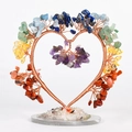 7 Chakra heart-shaped crystal tree of life with copper wire and amethyst on agate base - Colorful
