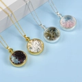 Round glass pendant necklace with multicolor natural crushed stones in gold and silver finish - Citrine Round-Silver