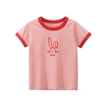 Pink cotton t-shirt for girls featuring a red rabbit outline and contrast ribbing - 90 / Pink