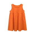 Bright orange sleeveless cotton dress for girls with pleated skirt detail for summer - 100 / Orange