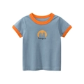 T-shirt per bambini azzurra a maniche corte con stampa pinguino e bordi a contrasto - 90 / Blu Acqua