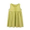 Abito smanicato per neonata in maglia di cotone verde avocado con orlo a balze - 90cm / Sopra (HQ800) / Giallo e Verde