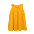 Girl's bright yellow sleeveless cotton dress with pleated waist in minimalist style - 90 / Gold