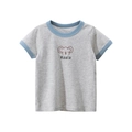 Short sleeve light grey cotton kids T-shirt with blue trim and koala graphic - 90 / Heather Grey