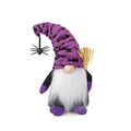 Halloween purple gnome plush with bat hat, spider detail, and miniature broom ornament - Purple Hat Bat Pattern