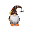 Halloween gnome plush with orange bat hat, black spider charm and straw broom - Orange Hat Bat Pattern